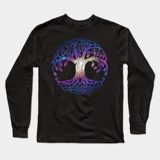 Tree of Life and Galaxy Double Exposure Long Sleeve T-Shirt